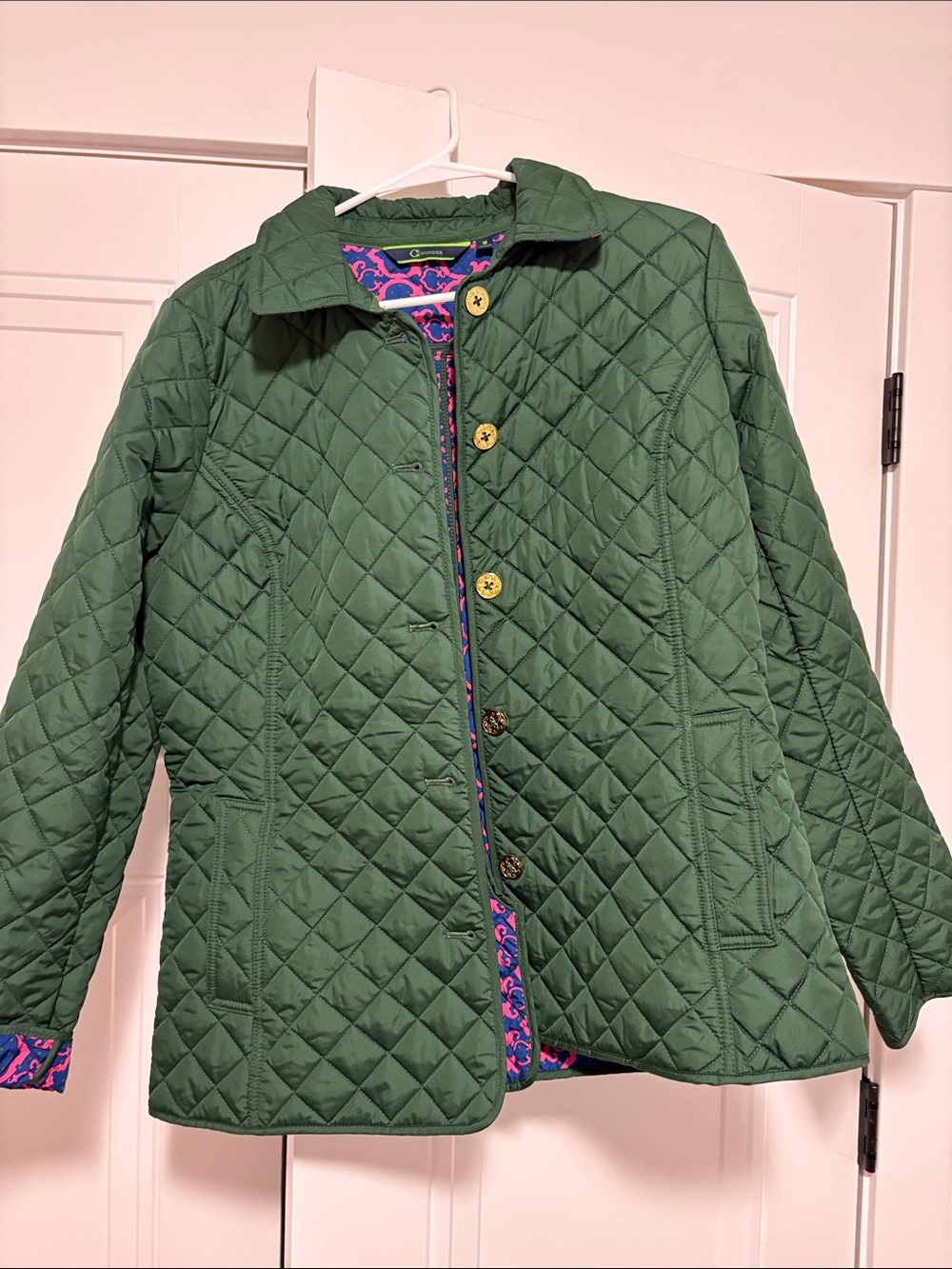C. Wonder Quilted Green Button-Front Puffer Jacket